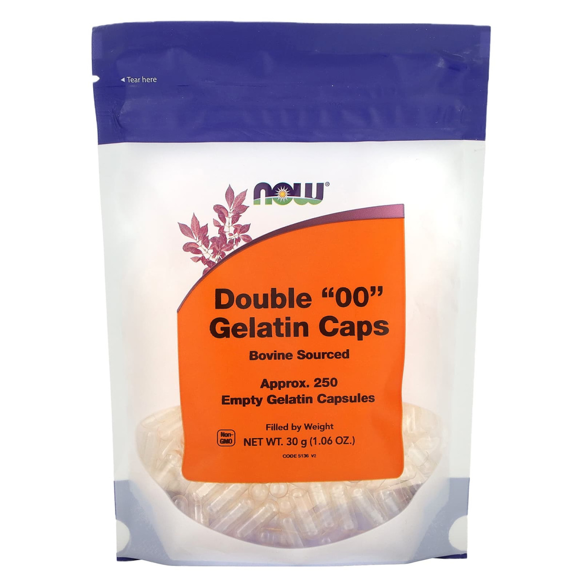 NOW Foods, Podwójne kapsułki żelatynowe „00”, ok. 250 pustych kapsułek żelatynowych, 30 g