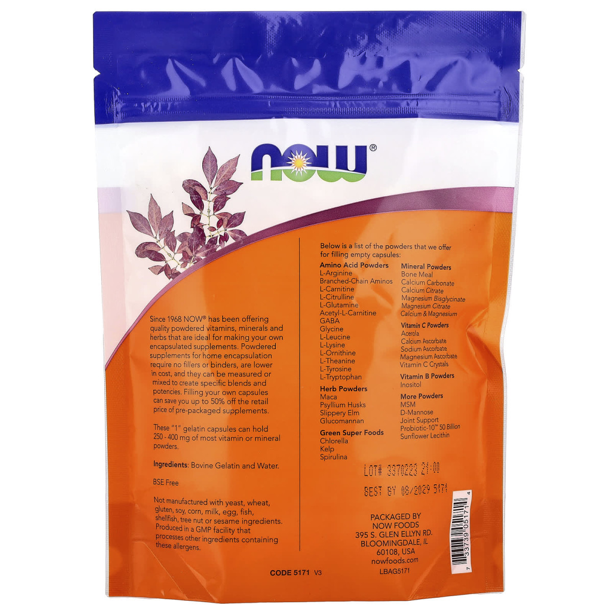 NOW Foods, Kapsułki żelatynowe „1”, ok. 500 pustych kapsułek żelatynowych, 38 g