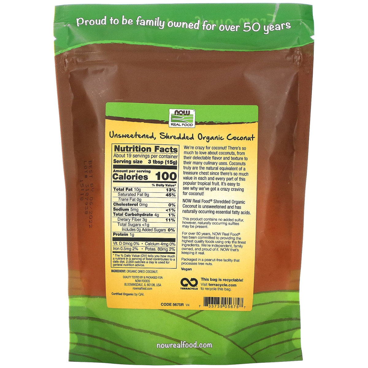 NOW Foods, Real Food, organiczny kokos, niesłodzony, rozdrobniony, 284 g