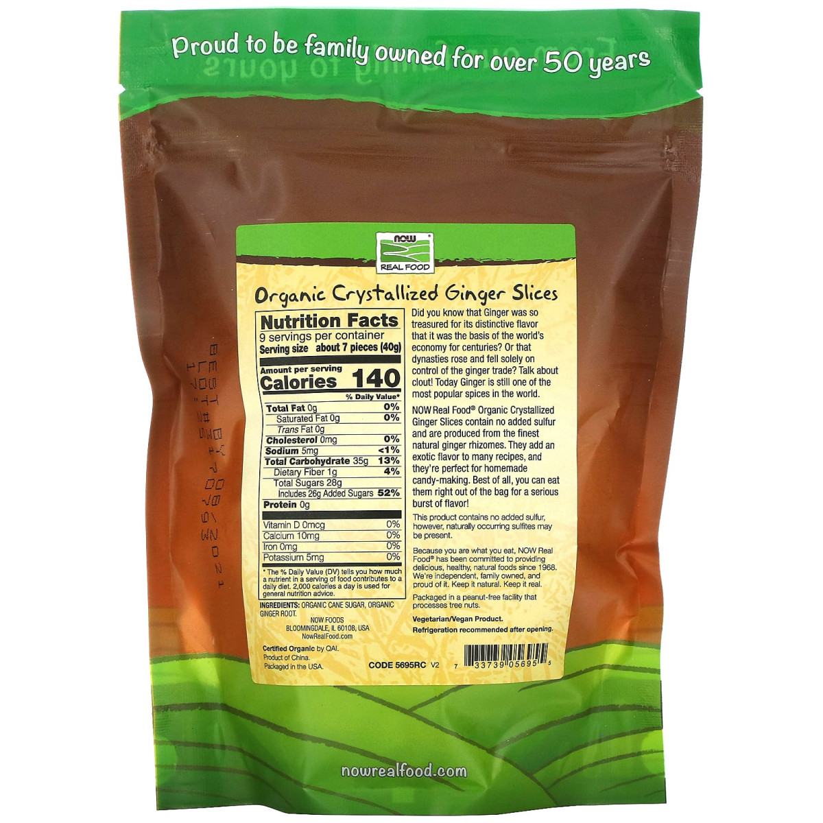 NOW Foods, Real Food, organiczne skrystalizowane plastry imbiru, 340 g