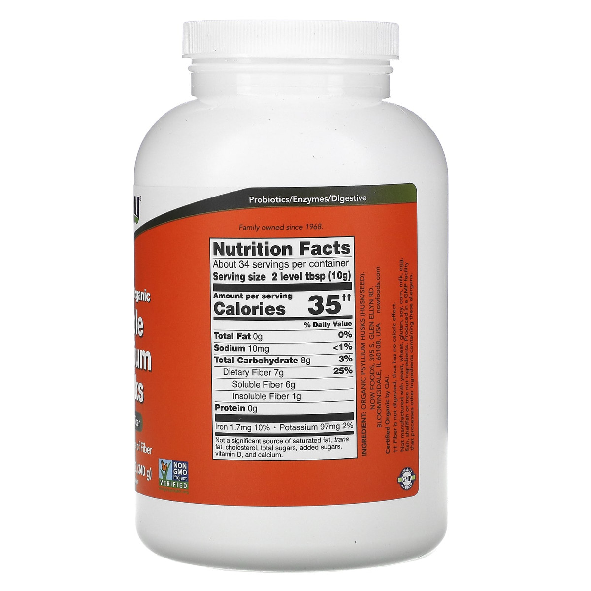 NOW Foods, Certyfikowane, organiczne, całe łuski babki płesznik, 340 g