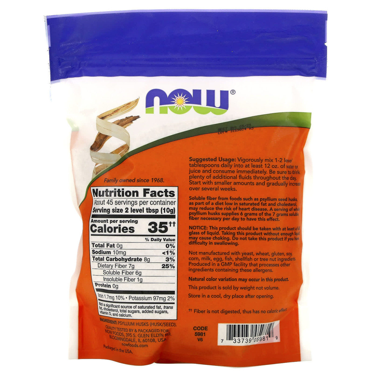 NOW Foods, Całe łuski psyllium, 454 g
