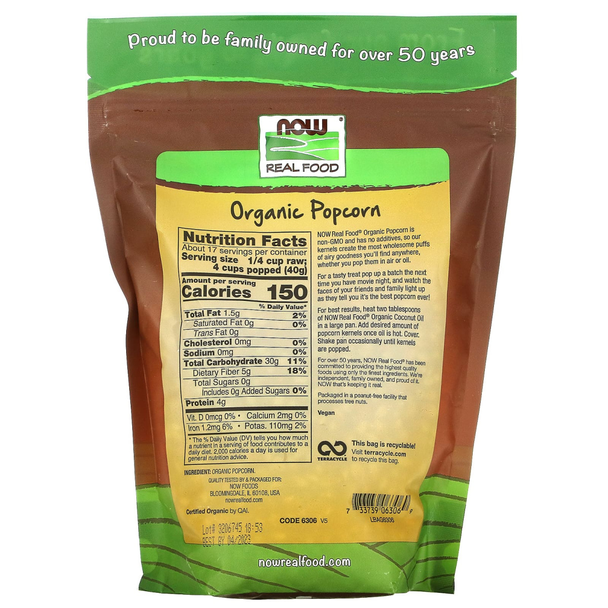 NOW Foods, Real Food, organiczny popcorn, 680 g