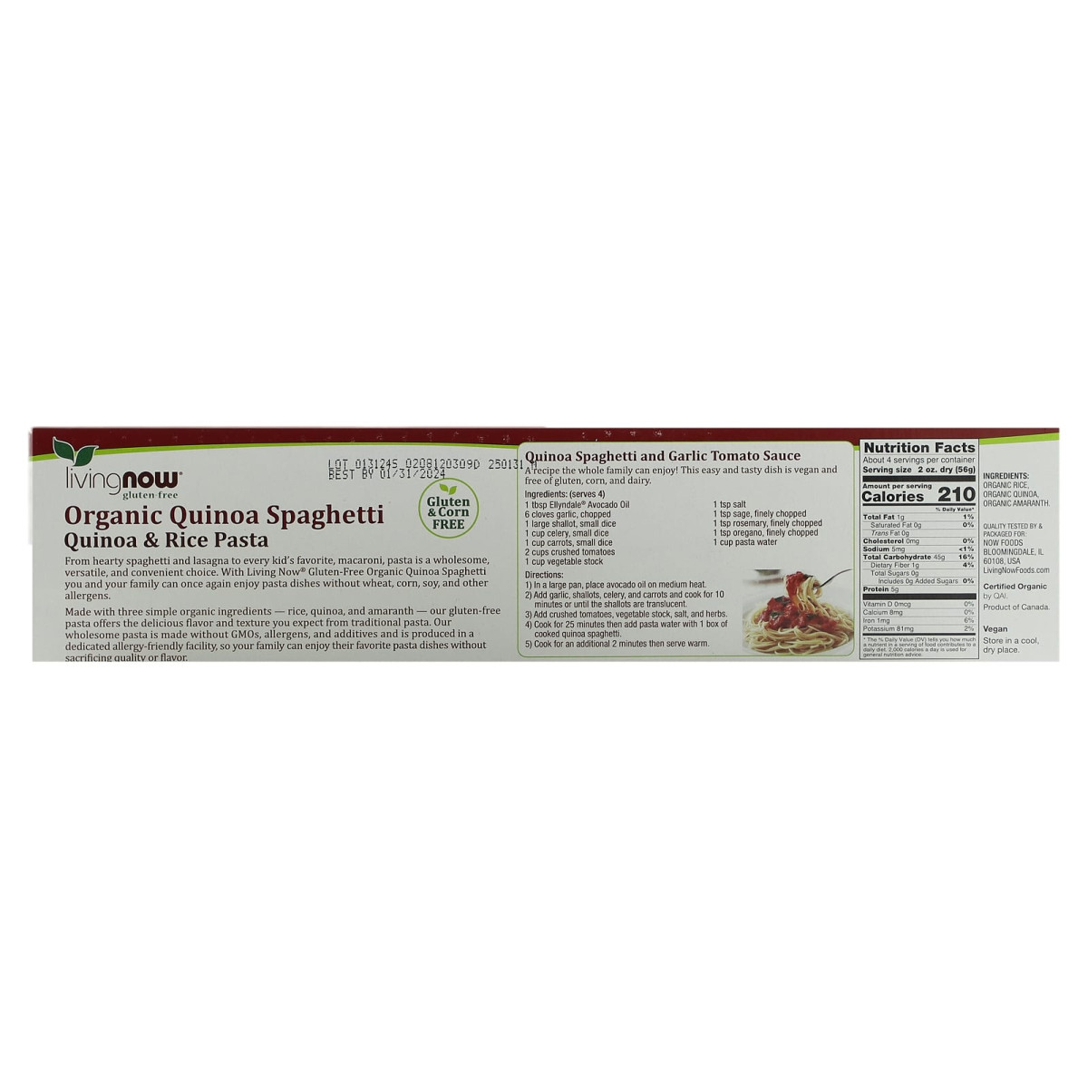 NOW Foods, Living NOW, organiczne spaghetti z komosą ryżową, 227 g