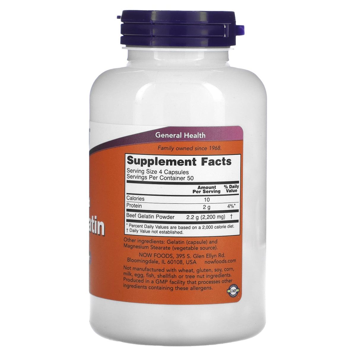 NOW Foods, Hydrolizowana żelatyna wołowa, 200 kapsułek (550 mg na kapsułkę)