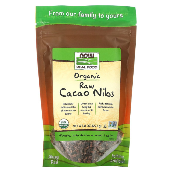 NOW Foods, Real Food, organiczne surowe ziarna kakaowca, 227 g