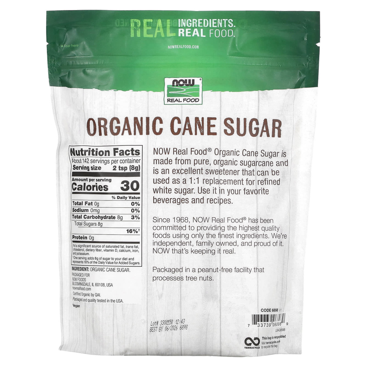 NOW Foods, Organiczny cukier trzcinowy, 1134 g