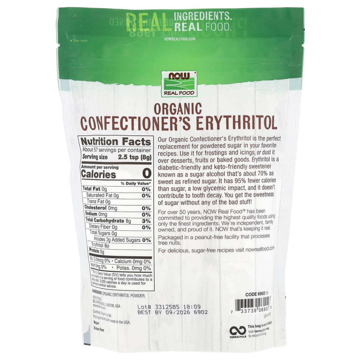 NOW Foods, Real Food, organiczny erytrytol cukierniczy, 454 g