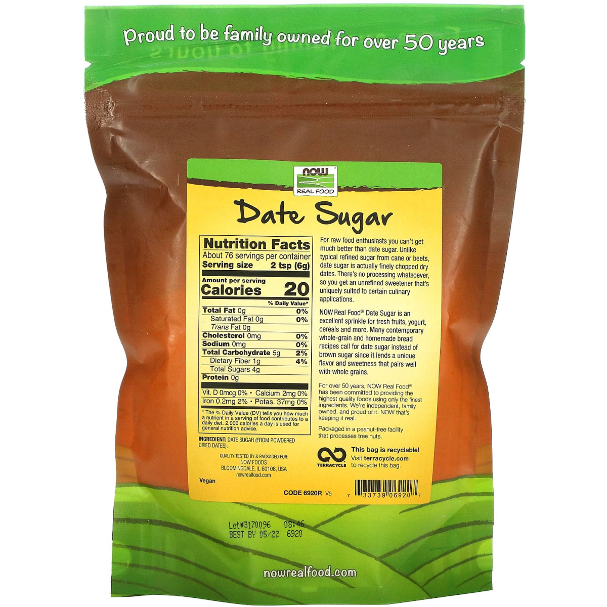 NOW Foods, Real Food, cukier daktylowy, 454 g