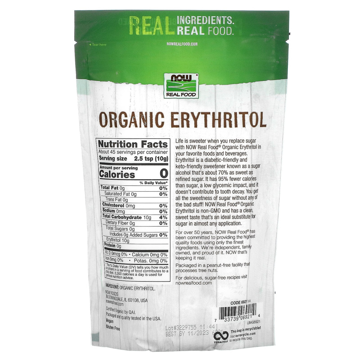 NOW Foods, Real Food, organiczny erytrytol, 454 g