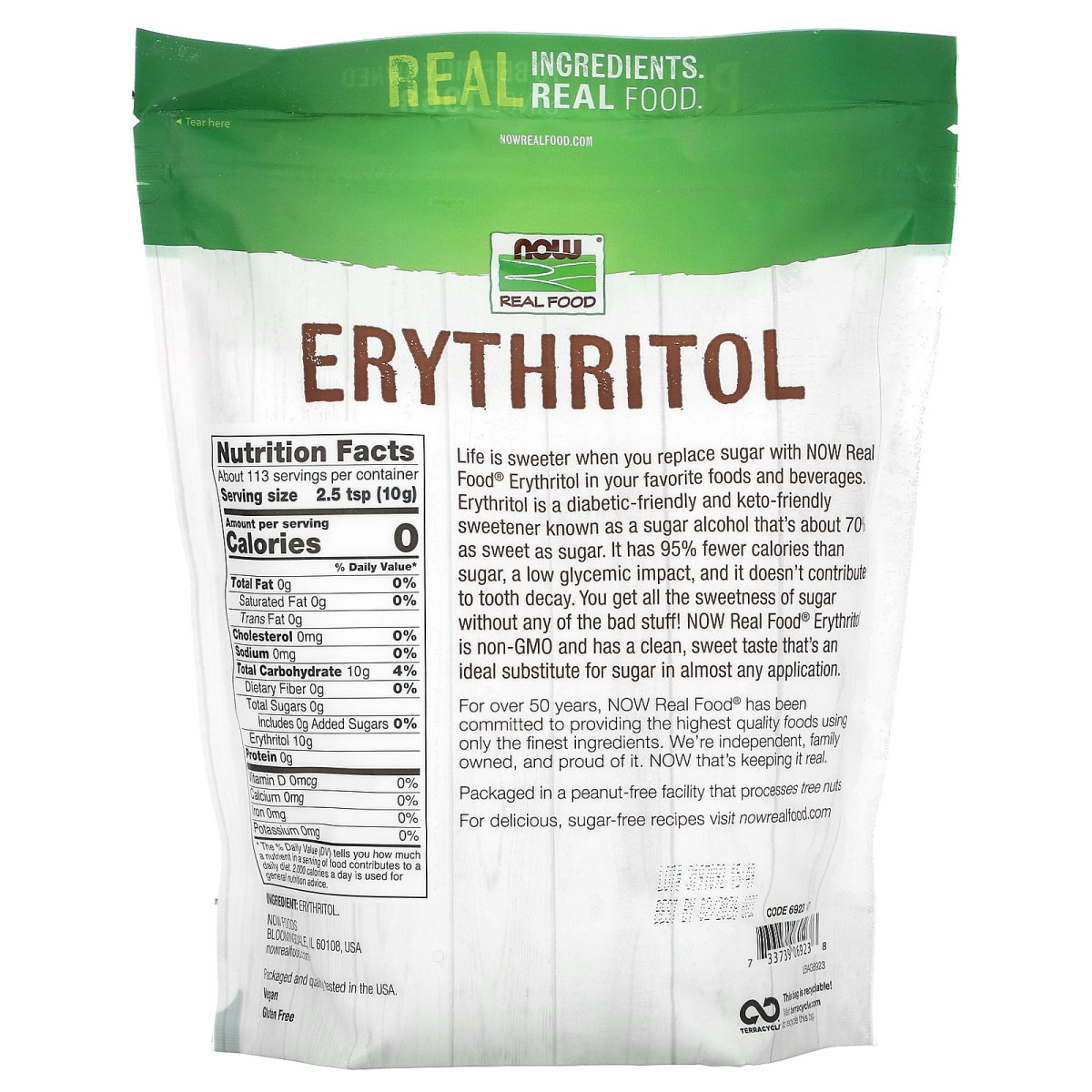 NOW Foods, Real Food, erytrytol, 1134 g