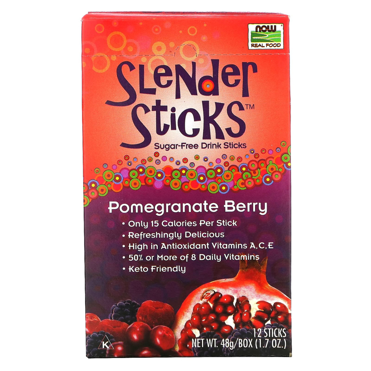 NOW Foods, Real Food, Slender Sticks, Pomegranate Berry, 12 patyczków po 4 g