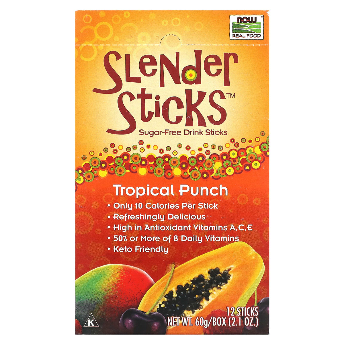 NOW Foods, Slender Sticks, tropikalny poncz, 12 pałeczek po 5 g