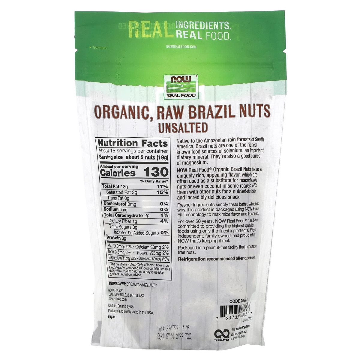 NOW Foods, Real Food, organiczne orzechy brazylijskie, niesolone, 284 g