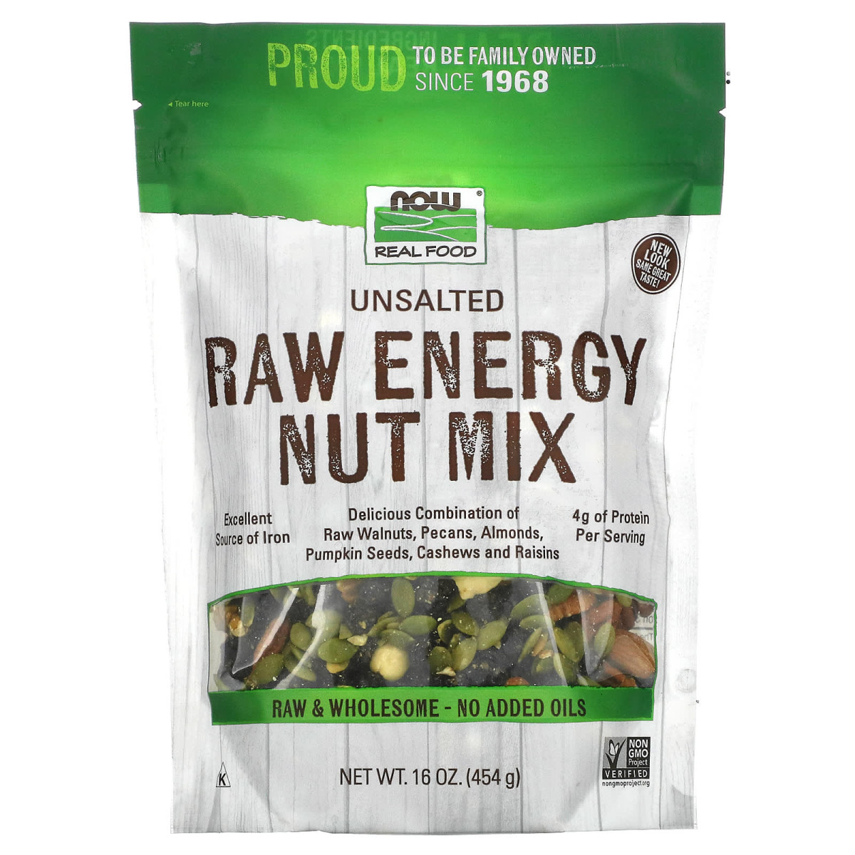 NOW Foods, Real Food, Raw Energy Nut Mix, niesolone, 454 g