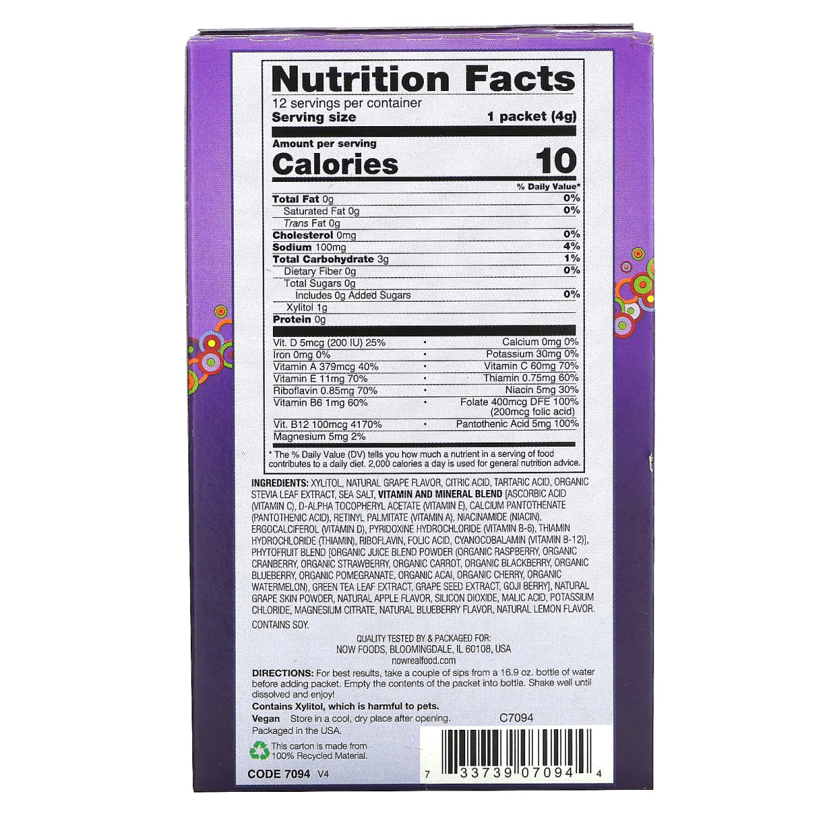 NOW Foods, Real Food, Slender Sticks, Active, Winogrono, 12 paluszków, 48 g