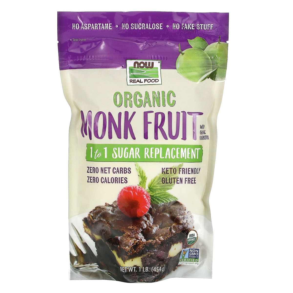 NOW Foods, Real Food, organiczne owoce mnicha, zamiennik cukru 1 w 1, 454 g