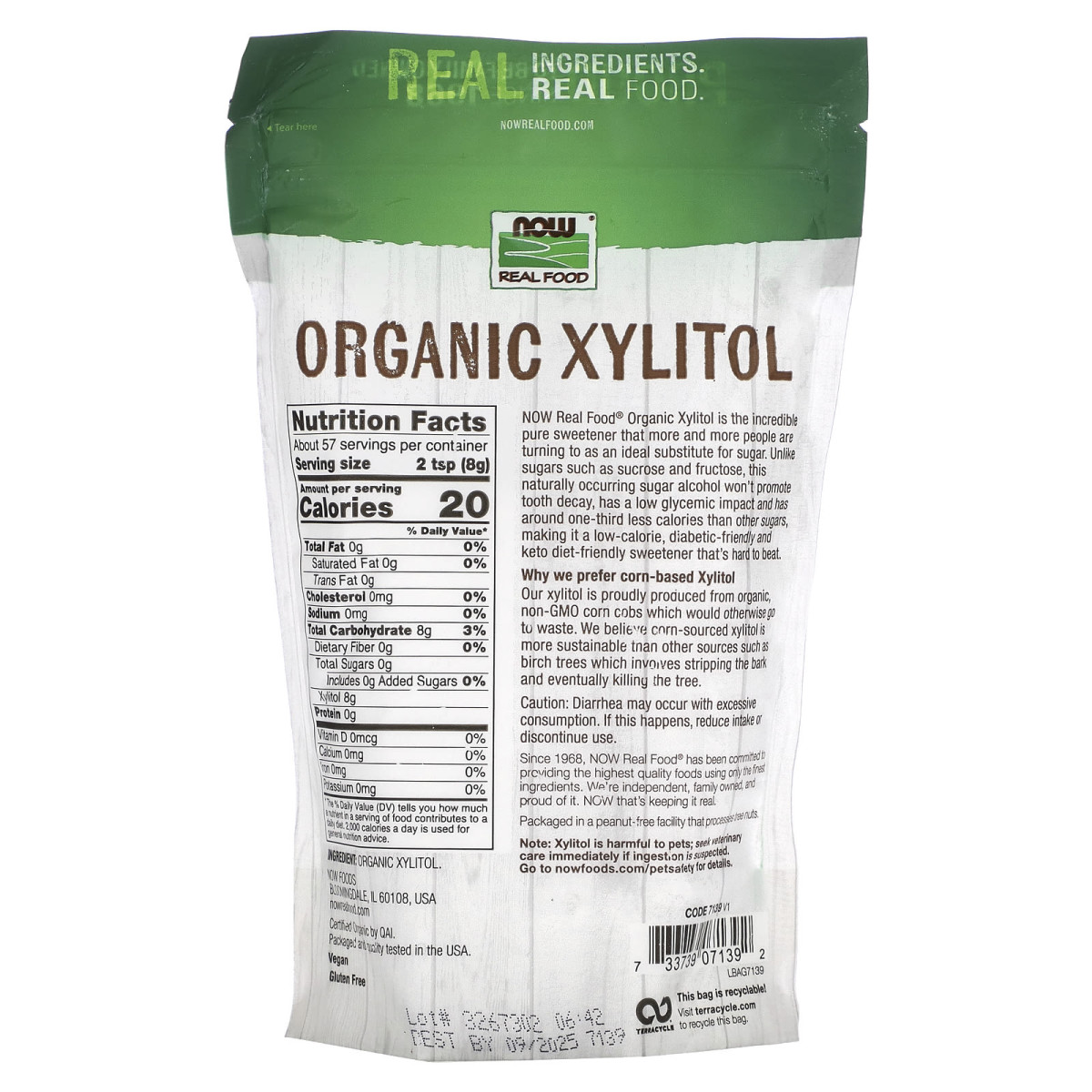 NOW Foods, Real Food, organiczny ksylitol, 454 g