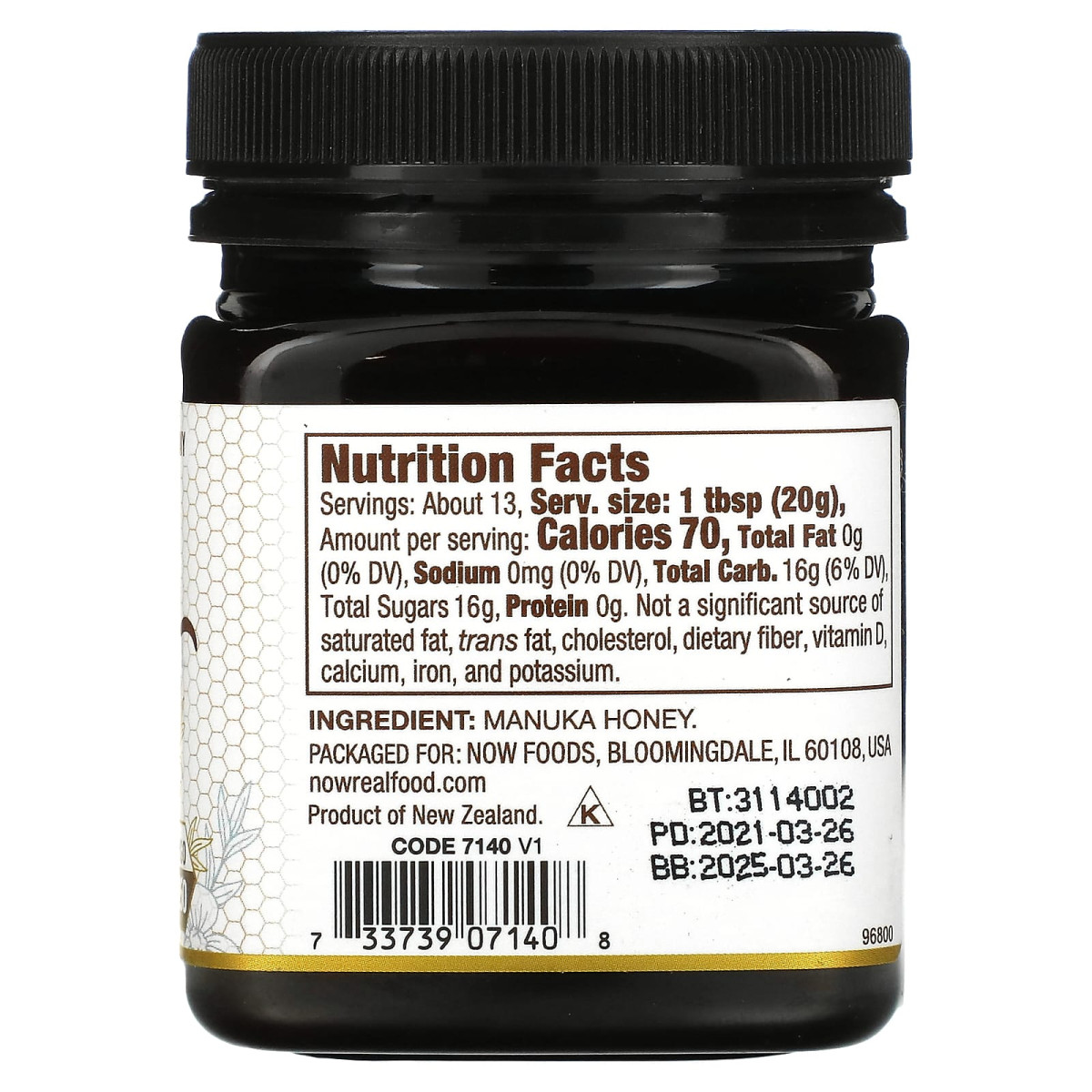 NOW Foods, Real Food, miód manuka, MGO 250, 250 g