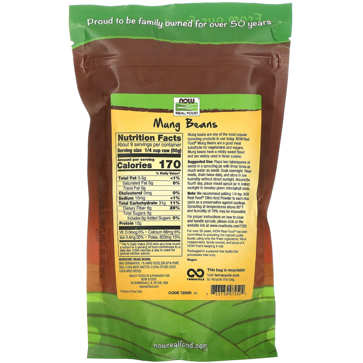 NOW Foods, Real Food, fasola mung, 454 g