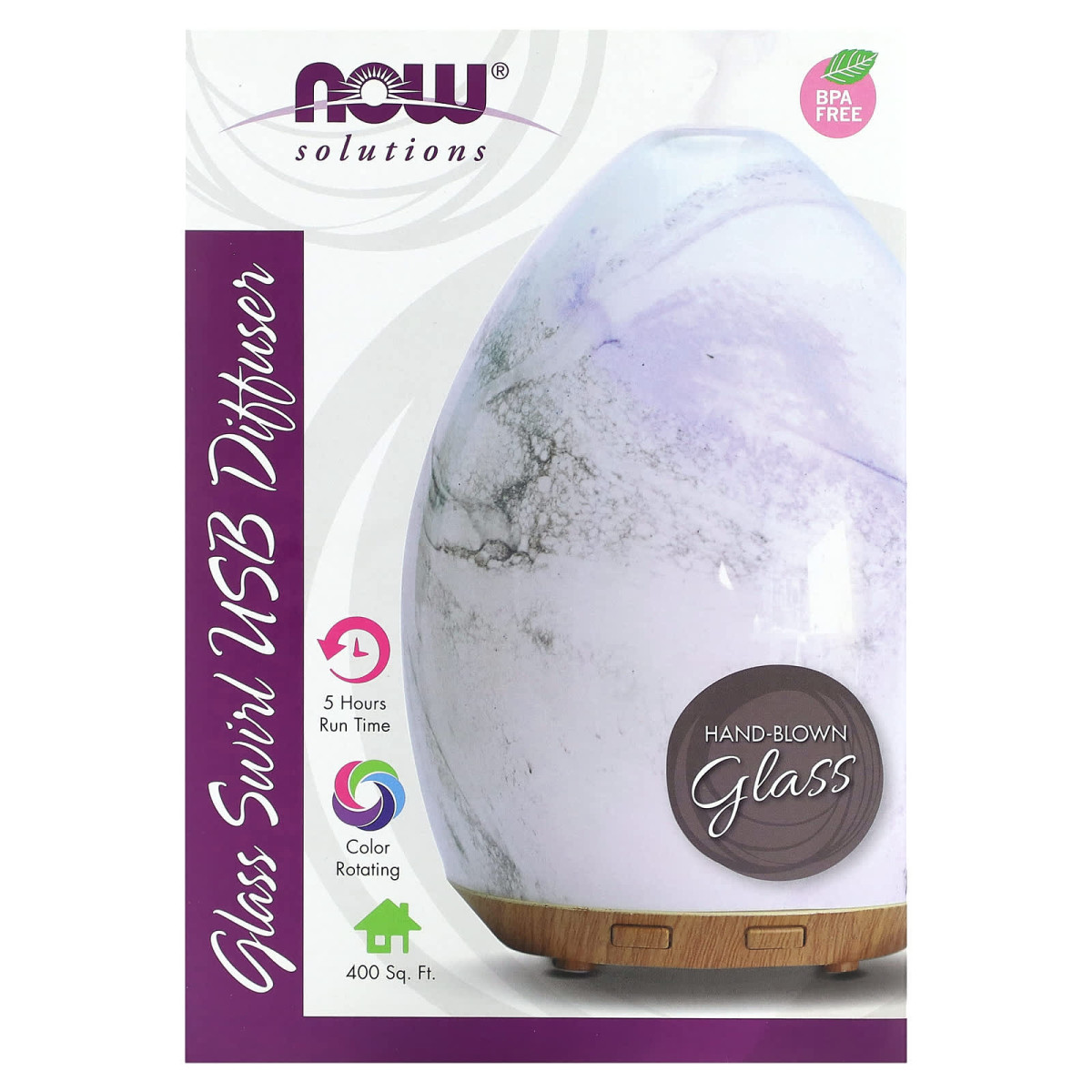 NOW Foods, Solutions, dyfuzor olejowy USB Glass Swirl, 1 dyfuzor