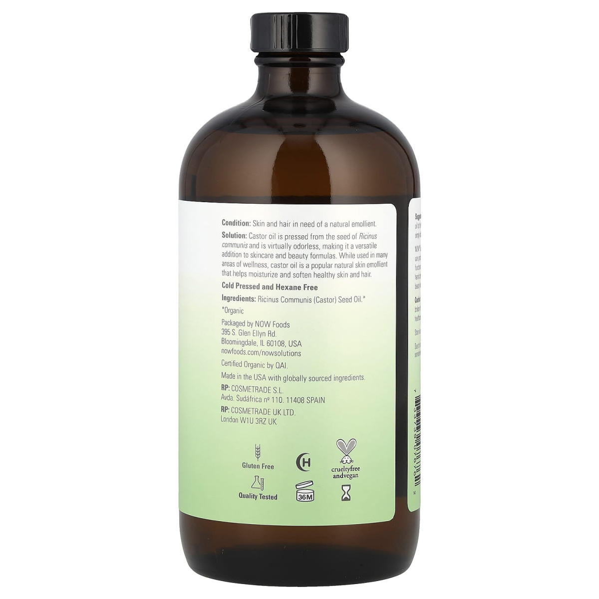 NOW Foods, Solutions, Certyfikowany organiczny olej rycynowy, 473 ml