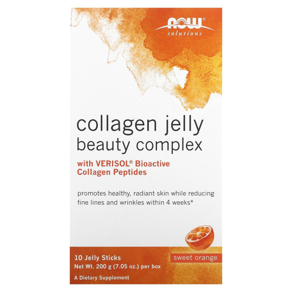 NOW Foods, Solutions, Collagen Jelly Beauty Complex, słodka pomarańcza, 10 galaretanek, po 20 g