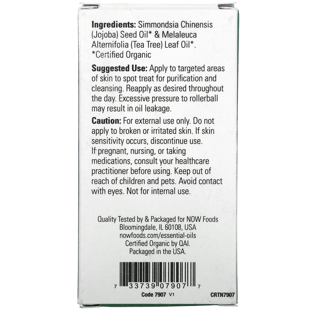NOW Foods, Certyfikowany organiczny kulka-on z drzewem herbacianym, 10 ml