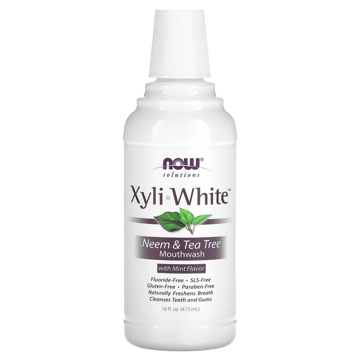 NOW Foods, Solutions, Xyli-White płyn do płukania jamy ustnej, bez fluoru, neem i drzewo herbaciane z miętą, 473 ml